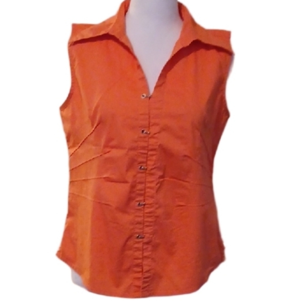 - Fiorlini International Orange Sleeveless Button-Up Women's Top Size Small